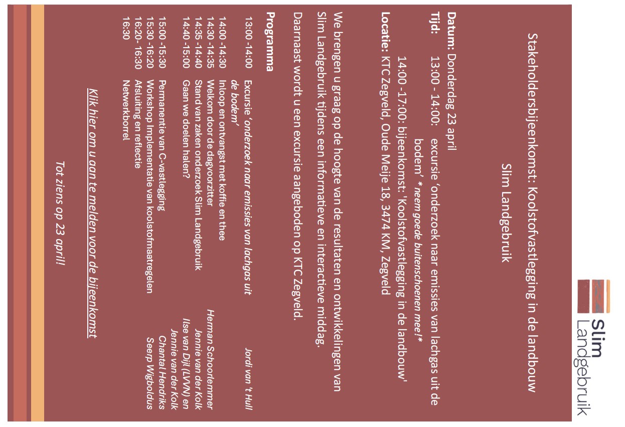 Agenda van de stakeholderbijeenkomst Slim Landgebruik op 23 april '26